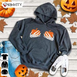 Pumpkin Skeleton Hands Sweatshirt Halloween Pumpkin Gift For Halloween Halloween Holiday Unisex Hoodie T Shirt Long Sleeve Tank Top Prinvity 10 1