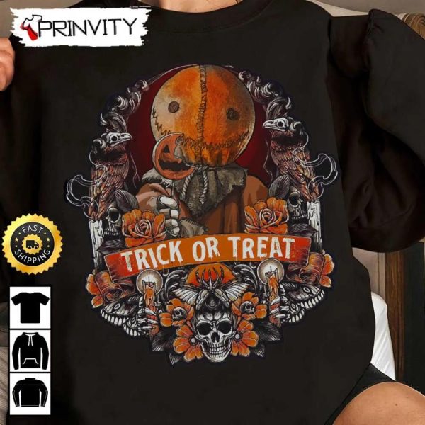 Sam Trick R Treat Lollipop Skull Halloween Sweatshirt, Sam Lollipop, Sam Spirit Halloween, Unisex Hoodie, T-Shirt, Long Sleeve, Tank Top – Prinvity