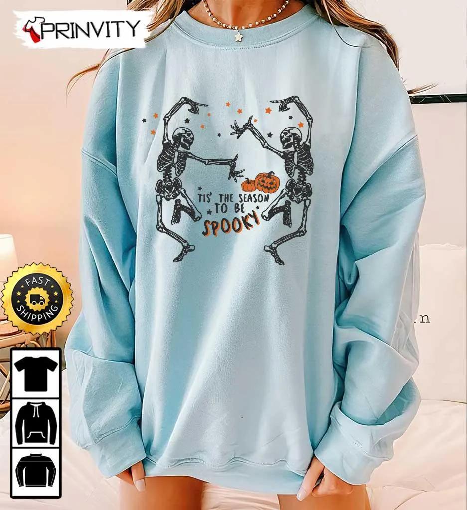 Spooky Scary Skeletons Dance Pumpkin Halloween Sweatshirt, Tis' The Season To Be Spooky, Disney, Silly Symphony, Skeleton Halloween, Unisex Hoodie, T-Shirt, Long Sleeve, Tank Top - Prinvity