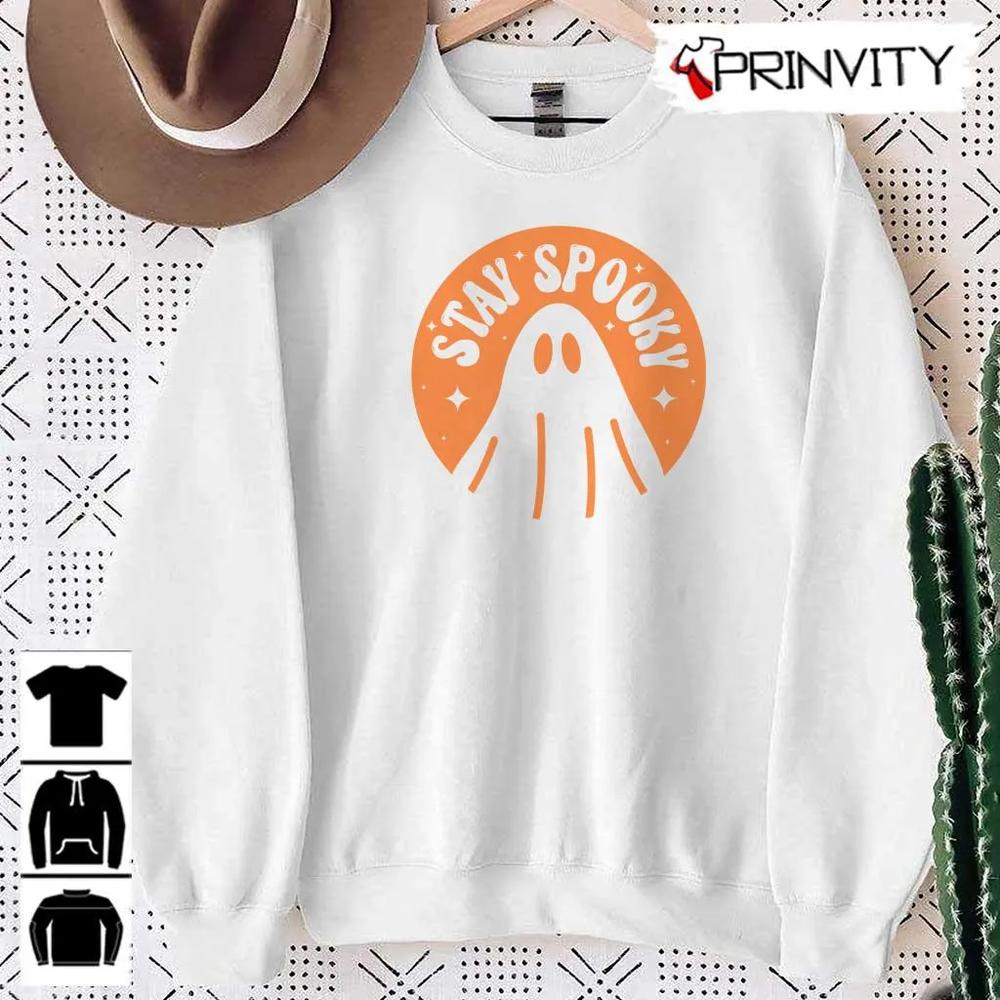 Stay Spooky Ghost Orange Sweatshirt, Halloween Pumpkin, Gift For Halloween, Halloween Holiday, Unisex Hoodie, T-Shirt, Long Sleeve, Tank Top – Prinvity