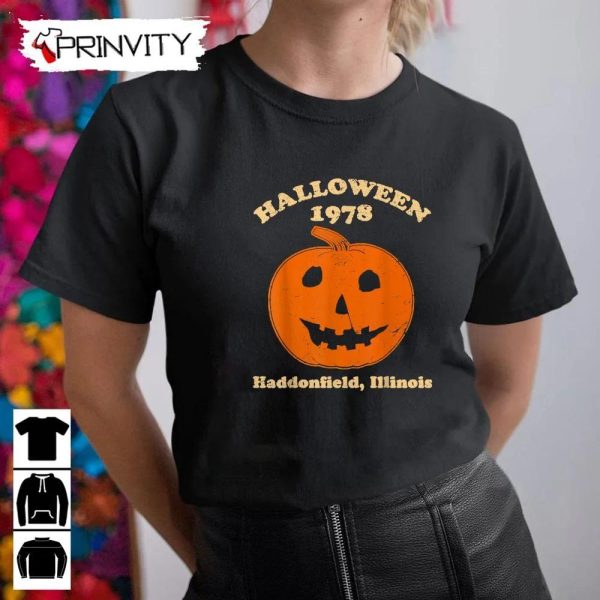 Halloween 1978 Haddonfield lllinois Pumpkin Sweatshirt, Halloween Pumpkin, Gift For Halloween, Halloween Holiday, Unisex Hoodie, T-Shirt, Long Sleeve, Tank Top – Prinvity