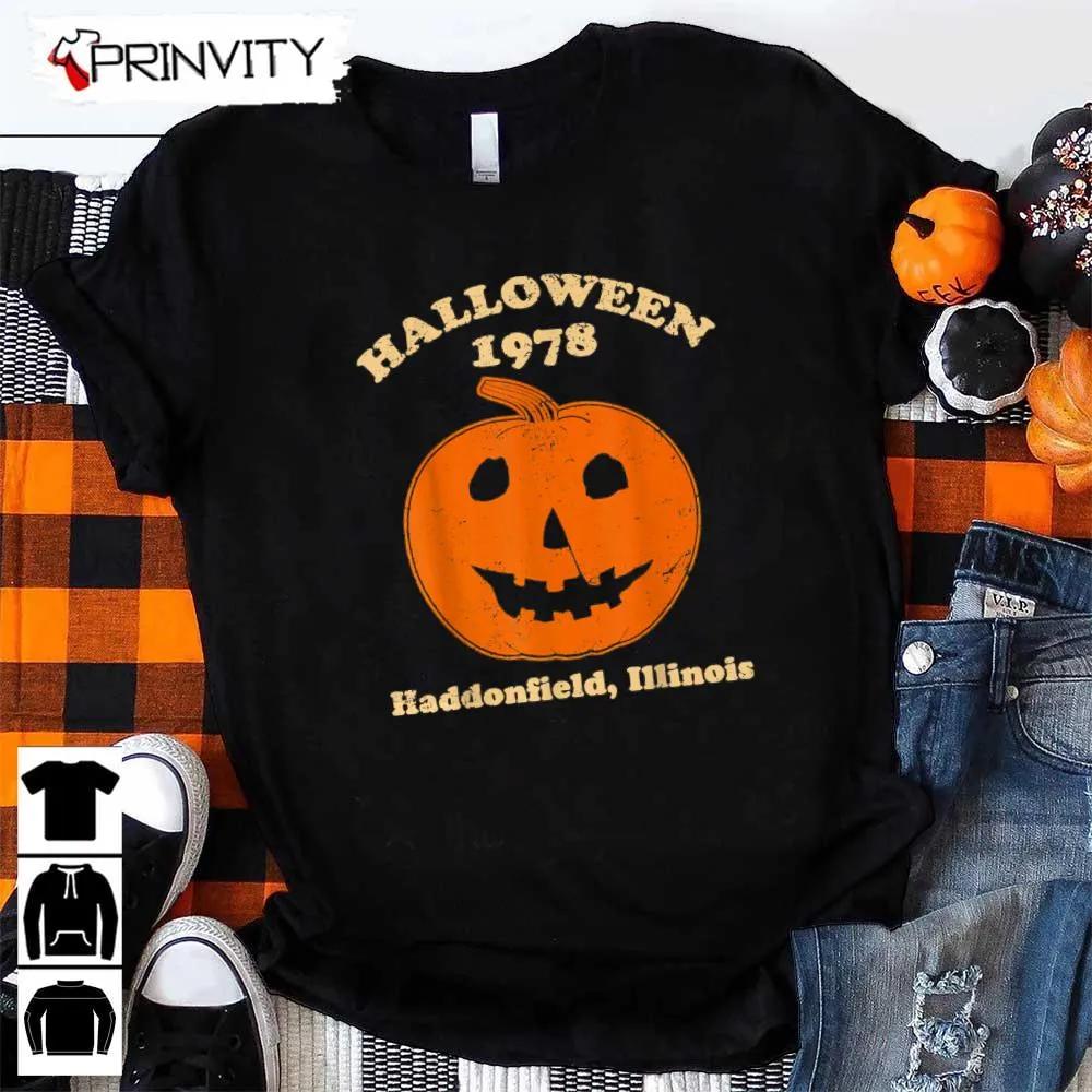 Halloween 1978 Haddonfield lllinois Pumpkin Sweatshirt, Halloween Pumpkin, Gift For Halloween, Halloween Holiday, Unisex Hoodie, T-Shirt, Long Sleeve, Tank Top – Prinvity