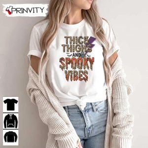 Thick Thighs and Spooky Vibes Sweatshirt Halloween Pumpkin Gift For Halloween Halloween Holiday Unisex Hoodie T Shirt Long Sleeve Tank Top Prinvity 1