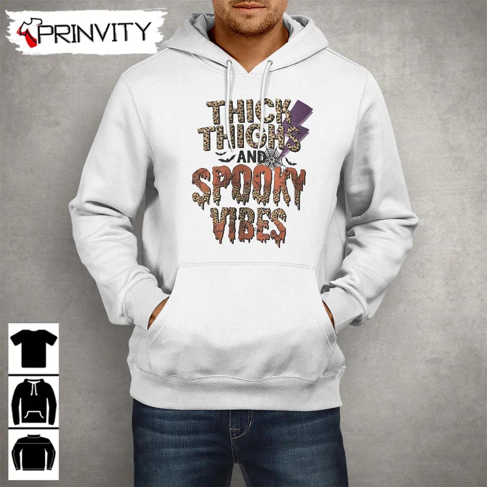 Thick Thighs And Spooky Vibes Sweatshirt, Halloween Pumpkin, Gift For Halloween, Halloween Holiday, Unisex Hoodie, T-Shirt, Long Sleeve, Tank Top – Prinvity
