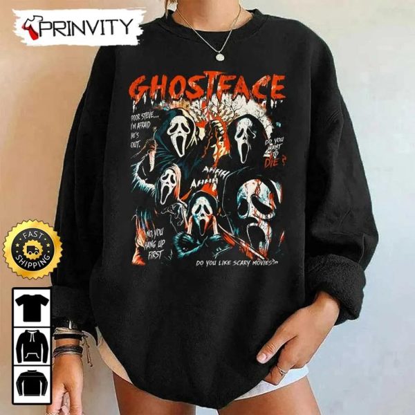 Ghostface Halloween Scream Let’s Watch Scary Movie Sweatshirt, Happy Halloween, Horror Movies, Gift For Halloween, Unisex Hoodie, T-Shirt, Long Sleeve, Tank Top