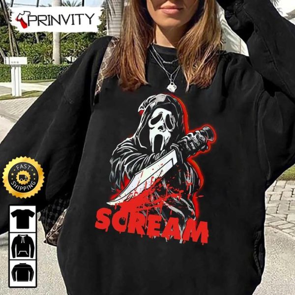 Ghostface Scream Sweatshirt, Happy Halloween, Horror Movies, Gift For Halloween, Unisex Hoodie, T-Shirt, Long Sleeve, Tank Top