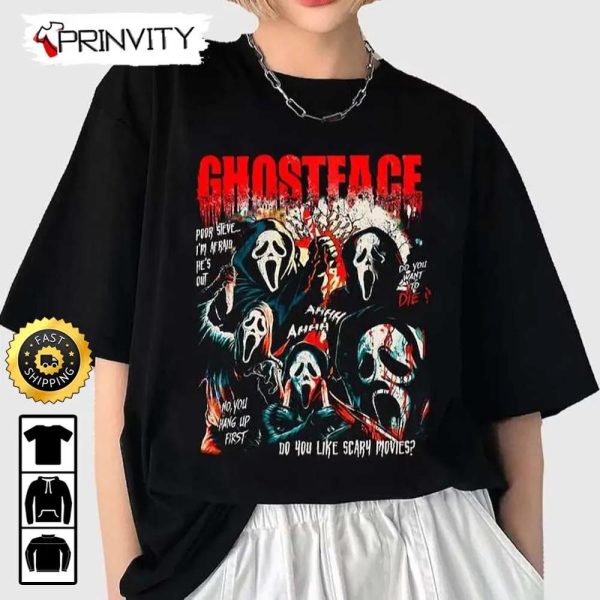 Ghostface Halloween Scream Let’s Watch Scary Movie Sweatshirt, Happy Halloween, Horror Movies, Gift For Halloween, Unisex Hoodie, T-Shirt, Long Sleeve, Tank Top