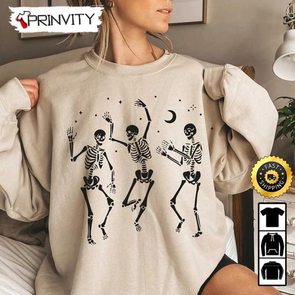 Dancing Skeleton Happy Halloween Party Sweatshirt, Happy Halloween, Gift For Holiday, Unisex Hoodie, T-Shirt, Long Sleeve, Tank Top