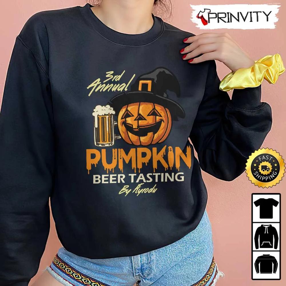 Halloween Pumpkin Beer Tasting Sweatshirt, Happy Halloween Holiday, Gift For Halloween, Unisex Hoodie, T-Shirt, Long Sleeve - Prinvity