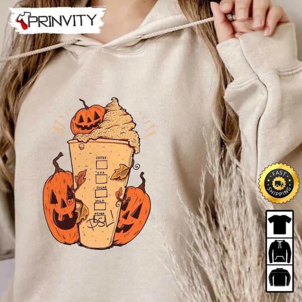 Halloween Pumpkin Coffee Sweatshirt, Happy Halloween Holiday, Gift For Halloween, Unisex Hoodie, T-Shirt, Long Sleeve – Prinvity
