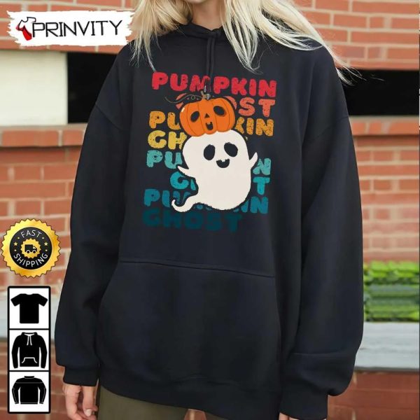 Halloween Pumpkin Ghost Friend Sweatshirt, Happy Halloween Holiday, Gift For Halloween, Unisex Hoodie, T-Shirt, Long Sleeve – Prinvity