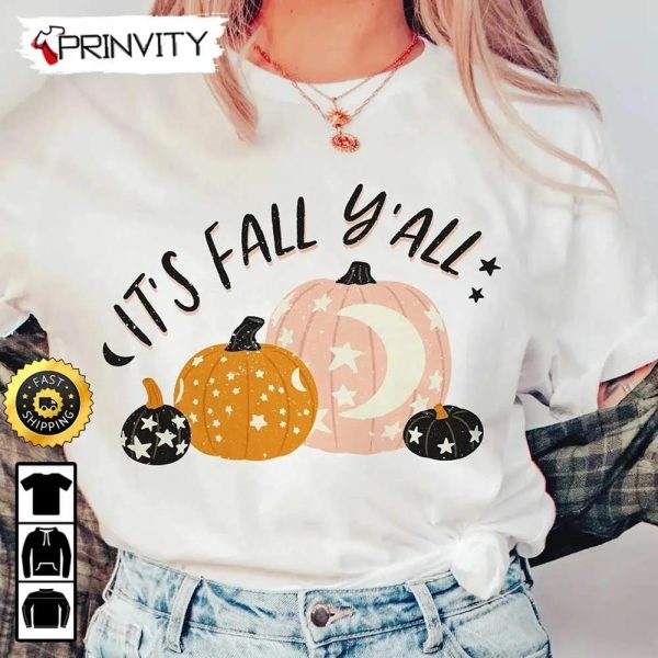 Halloween Pumpkin It’s Fall Y’All T-Shirt, Happy Halloween Holiday, Gift For Halloween, Unisex Hoodie, Sweatshirt, Long Sleeve – Prinvity