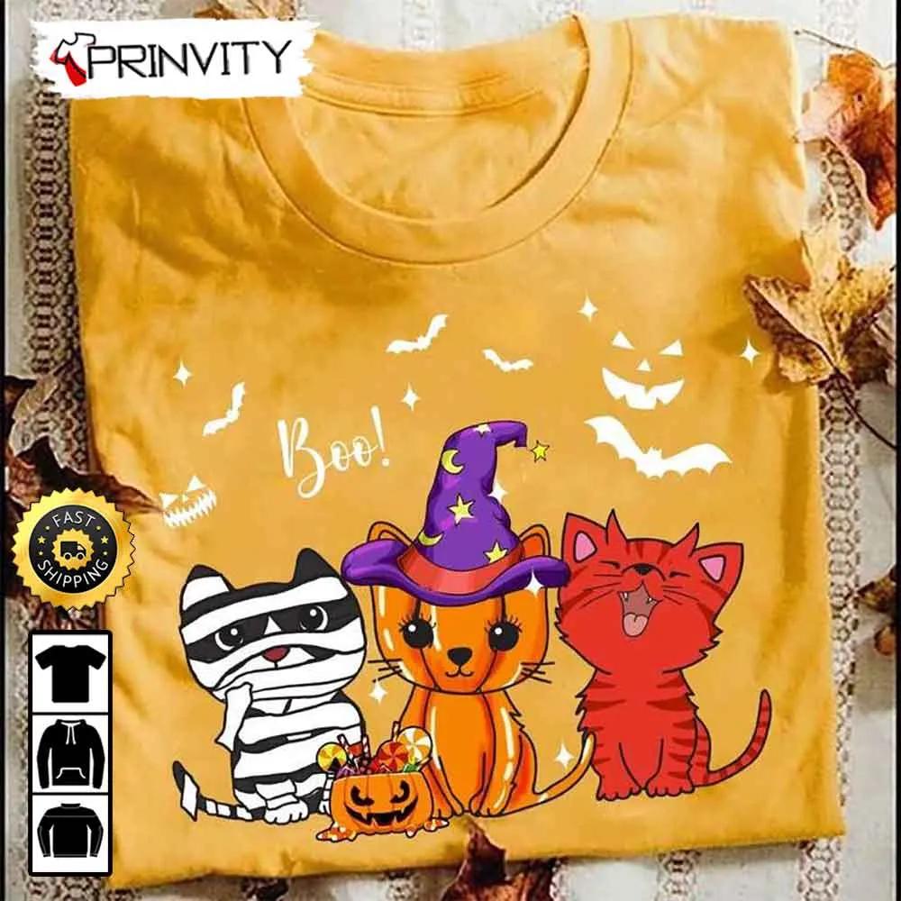 Halloween Pumpkin Mummy Boo Cat Sweatshirt, Happy Halloween Holiday, Gift For Halloween, Unisex Hoodie, T-Shirt, Long Sleeve - Prinvity
