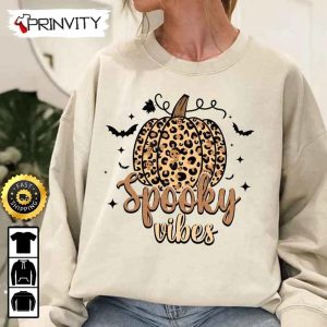 Halloween Pumpkin Spooky Vibes Leopard Night Sweatshirt, Gifts For Halloween, Halloween Holiday, Unisex Hoodie, T-Shirt, Long Sleeve, Tank Top - Prinvity
