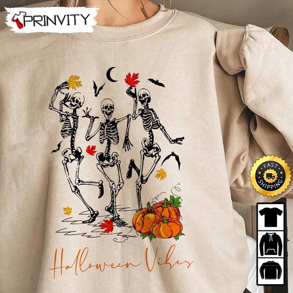 Halloween Vibes Dancing Skeleton Sweatshirt, Happy Halloween, Gift For Holiday, Unisex Hoodie, T-Shirt, Long Sleeve, Tank Top