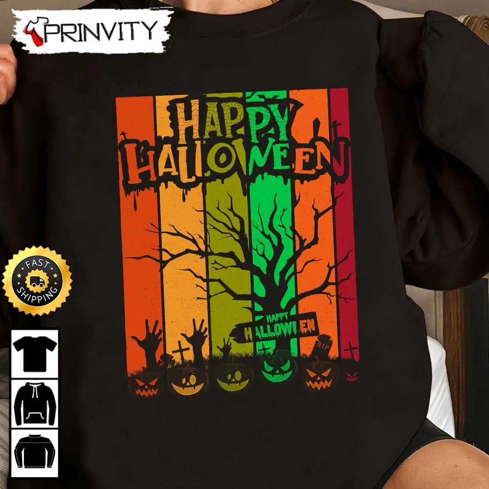 Happy Halloween Pumpkin Spooky Sweatshirt, Happy Halloween Holiday, Gift For Halloween, Unisex Hoodie, T-Shirt, Long Sleeve - Prinvity