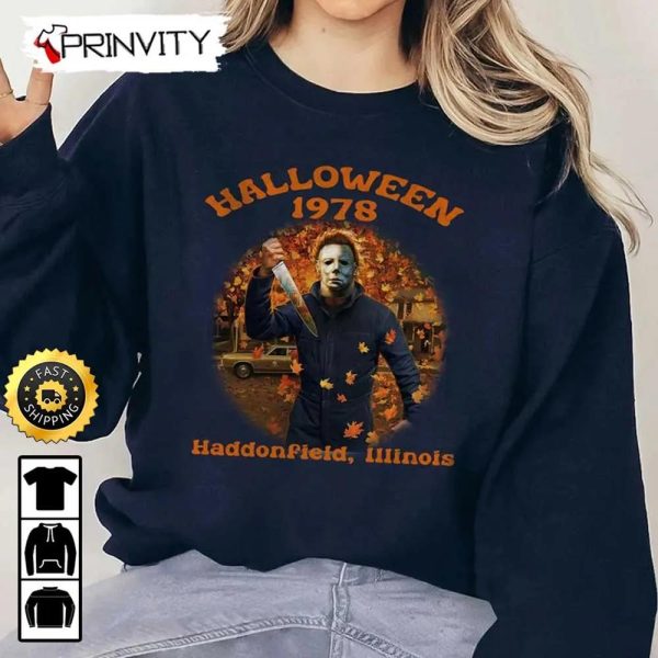 Michael Myers 1978 Halloween Haddonfield Lllinois Disney Horror Sweatshirt, Horror Movies, Gift For Halloween, Unisex Hoodie, T-Shirt, Long Sleeve – Prinvity
