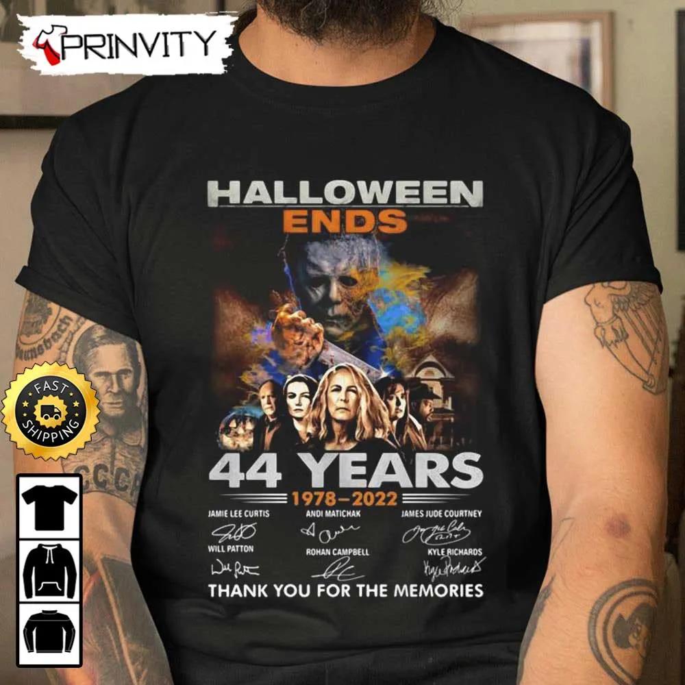 Michael Myers Halloween Ends 44 Years 1978-2022 Thank Memories T-Shirt, Horror Movies, Gift For Halloween, Unisex Hoodie, Sweatshirt, Long Sleeve - Prinvity