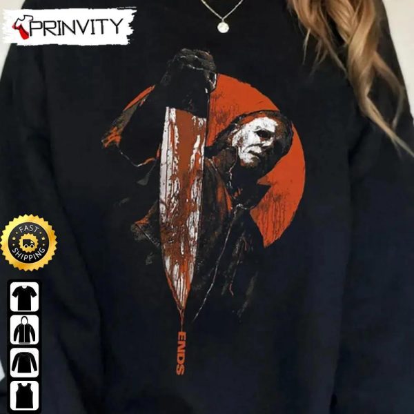 Michael Myers Halloween Ends Sweatshirt, Movie Laurie Strode, Horror Movies, Gift For Halloween, Unisex Hoodie, T-Shirt, Long Sleeve – Prinvity