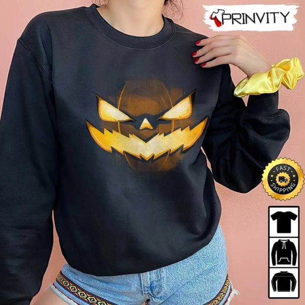 Pumpkin Face Scary Sweatshirt, Happy Halloween Holiday, Gift For Halloween, Unisex Hoodie, T-Shirt, Long Sleeve – Prinvity