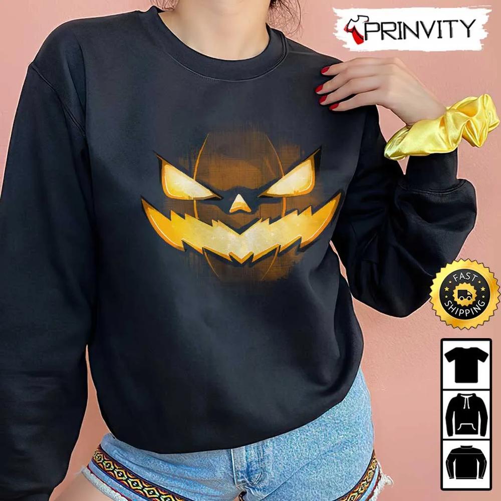 Pumpkin Face Scary Sweatshirt, Happy Halloween Holiday, Gift For Halloween, Unisex Hoodie, T-Shirt, Long Sleeve - Prinvity