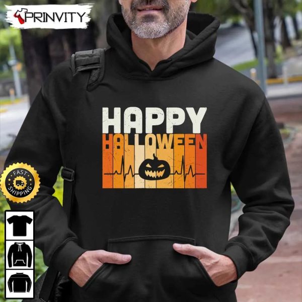 Happy Halloween Pumpkin Heartbeat Sweatshirt, Happy Halloween Holiday, Gift For Halloween, Unisex Hoodie, T-Shirt, Long Sleeve – Prinvity