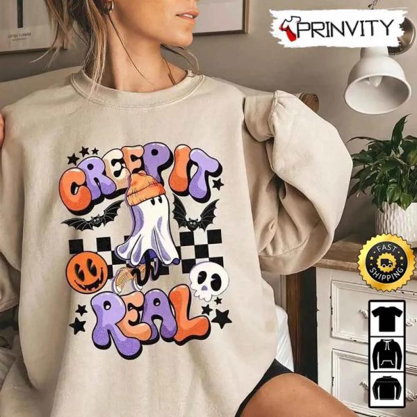 Spooky Halloween Creep Is Real Gangstar Ghost Sweatshirt, Gifts For Halloween, Halloween Pumpkin. Unisex Hoodie, T-Shirt, Long Sleeve, Tank Top – Prinvity