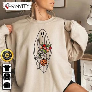 Spooky Halloween Ghost Floral Ghost Pumpkin Sweatshirt, Gifts For Halloween, Halloween Holiday, Unisex Hoodie, T-Shirt, Long Sleeve, Tank Top – Prinvity
