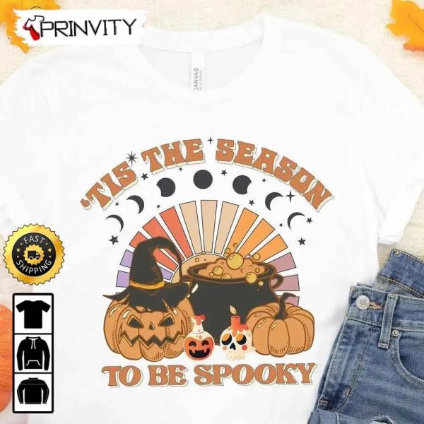 Spooky Pumpkin Tis The Season To Be Moon Phases Sweatshirt, Gifts For Halloween, Halloween Holiday, Unisex Hoodie, T-Shirt, Long Sleeve, Tank Top – Prinvity