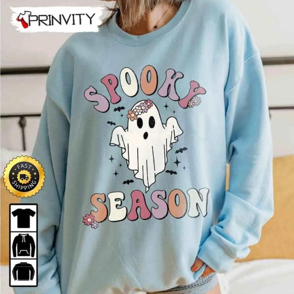 Spooky Season Ghost Baby Cute Sweatshirt, Gifts For Halloween, Halloween Holiday, Unisex Hoodie, T-Shirt, Long Sleeve, Tank Top – Prinvity