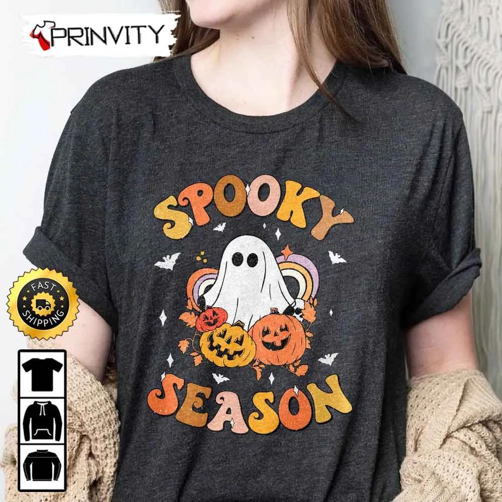 Spooky Season Ghost Pumpkin Cute Sweatshirt, Gifts For Halloween, Halloween Holiday, Unisex Hoodie, T-Shirt, Long Sleeve, Tank Top - Prinvity