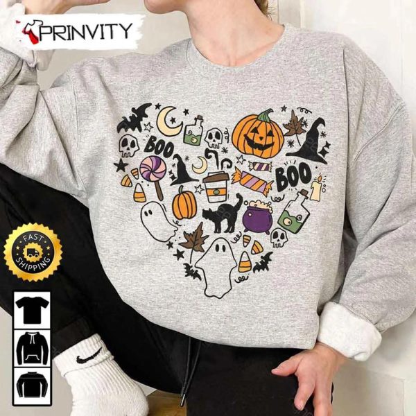 Spooky Season Skeleton Pumpkin Boo Ghost Skull Sweatshirt, Gifts For Halloween, Halloween Holiday, Unisex Hoodie, T-Shirt, Long Sleeve, Tank Top – Prinvity