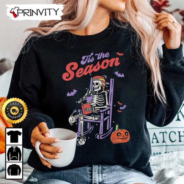 Tis The Season Skeleton Read Book & Coffee Halloween Pumpkin Sweatshirt, Happy Halloween, Gift For Holiday, Unisex Hoodie, T-Shirt, Long Sleeve, Tank Top