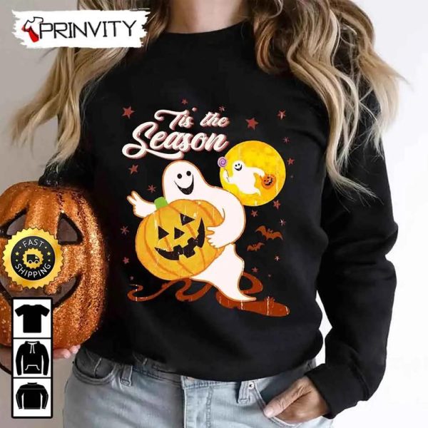 Tis The Season Spooky Pumpkin Halloween Fall Sweatshirt, Gifts For Halloween, Halloween Holiday, Unisex Hoodie, T-Shirt, Long Sleeve, Tank Top – Prinvity