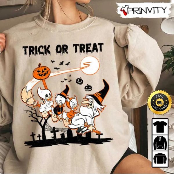 Trick Or Treat Huey Dewey Louie Donald Sweatshirt, Disney, Happy Halloween, Gift For Holiday, Unisex Hoodie, T-Shirt, Long Sleeve, Tank Top