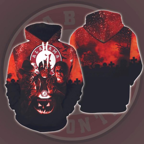 Alabama Crimson Tide Horror Movies Halloween 3D Hoodie All Over Printed, FBS, Football Bowl Subdivision, NCAA, Michael Myers, Jason Voorhees – Prinvity