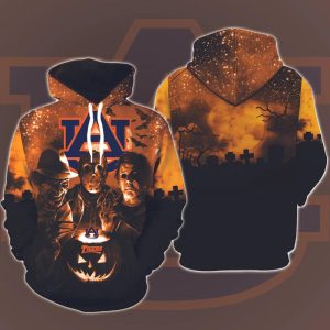 Auburn Tigers Horror Movies Halloween 3D Hoodie All Over Printed, FBS, Football Bowl Subdivision, NCAA, Michael Myers, Jason Voorhees - Prinvity