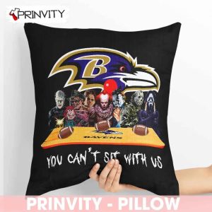 Baltimore Ravens Horror Movies Halloween Pillow, You Can’t Sit With Us, Gift For Halloween, National Football League, Size 14”x14”, 16”x16”, 18”x18”, 20”x20” – Prinvity