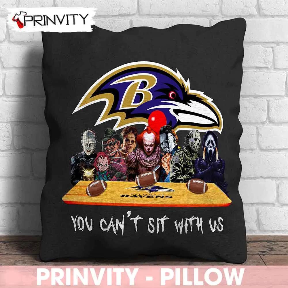 Baltimore Ravens Horror Movies Halloween Pillow, You Can't Sit With Us, Gift For Halloween, National Football League, Size 14”x14”, 16”x16”, 18”x18”, 20”x20” - Prinvity