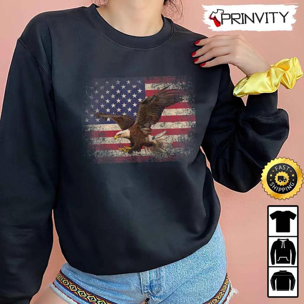 Bald Eagle 4Th Of July Gift American Flag Country Veterans Day Hoodie, Thank You For Your Service Patriotic Veterans Day, Unisex Sweatshirt, T-Shirt, Long Sleeve - Prinvirty