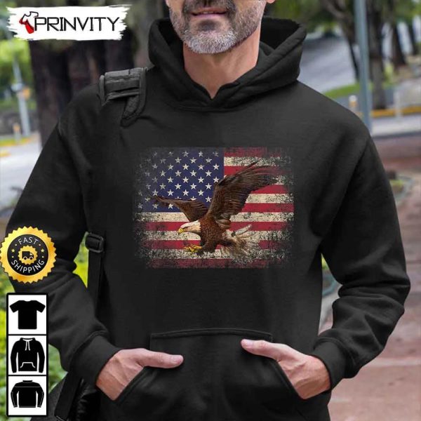 Bald Eagle 4Th Of July Gift American Flag Country Veterans Day Hoodie, Thank You For Your Service Patriotic Veterans Day, Unisex Sweatshirt, T-Shirt, Long Sleeve – Prinvirty