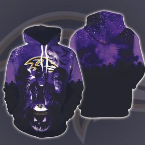 Baltimore Ravens Horror Movies Halloween 3D Hoodie All Over Printed, National Football League, Michael Myers, Jason Voorhees, Freddy Krueger, Gift For Halloween - Prinvity