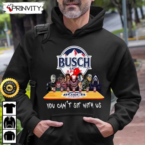 Busch Light Apple Beer Horror Movies Halloween Sweatshirt, You Can’t Sit With Us, International Beer Day, Gift For Halloween, Unisex Hoodie, T-Shirt, Long Sleeve – Prinvity