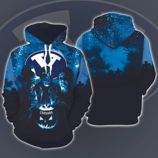 Byu Cougars Horror Movies Halloween 3D Hoodie All Over Printed, FBS, Football Bowl Subdivision, NCAA, Michael Myers, Jason Voorhees – Prinvity