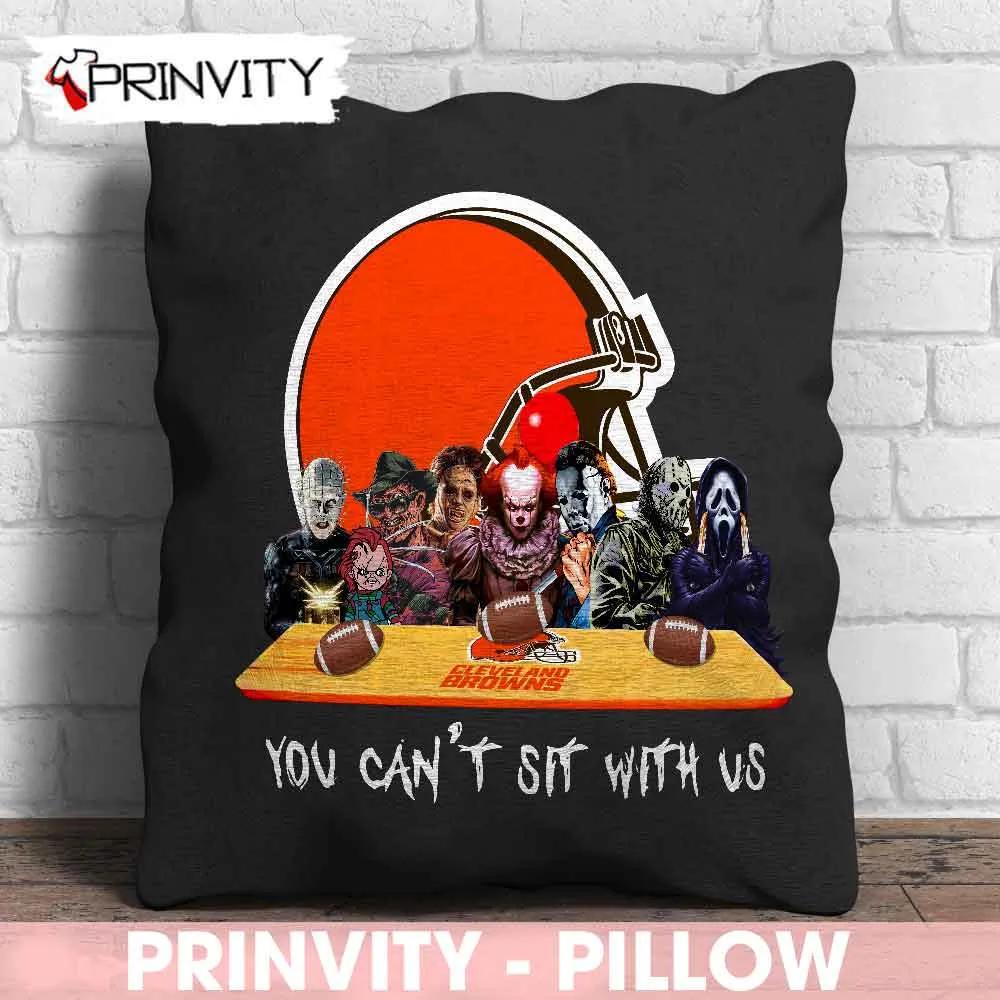 Cleveland Browns Horror Movies Halloween Pillow, You Can't Sit With Us, Gift For Halloween, National Football League, Size 14”x14”, 16”x16”, 18”x18”, 20”x20” - Prinvity