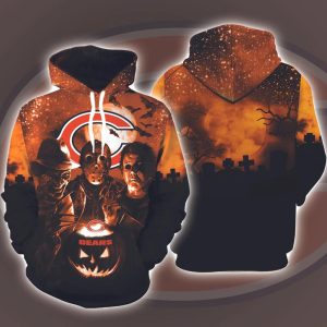 Chicago Bears Horror Movies Halloween 3D Hoodie All Over Printed, National Football League, Michael Myers, Jason Voorhees, Freddy Krueger, Gift For Halloween - Prinvity