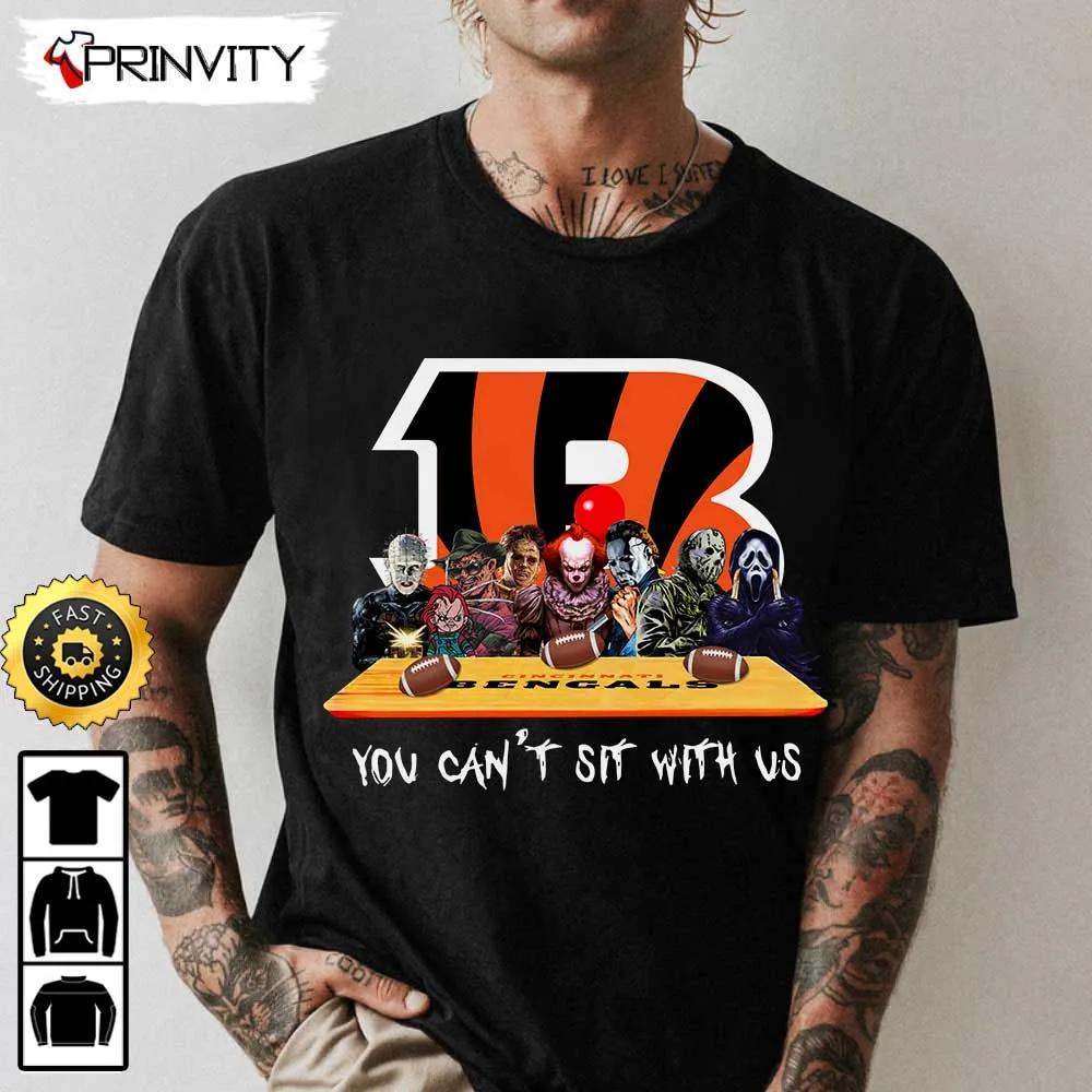 Cincinnati Bengals Horror Movies Halloween Sweatshirt, You Can't Sit With Us, Gift For Halloween, National Football League, Unisex Hoodie, T-Shirt, Long Sleeve - Prinvity
