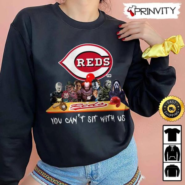 Cincinnati Reds Horror Movies Halloween Sweatshirt, You Can’t Sit With Us, Gift For Halloween, Major League Baseball, Unisex Hoodie, T-Shirt, Long Sleeve – Prinvity
