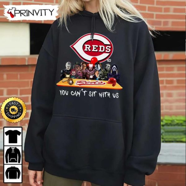 Cincinnati Reds Horror Movies Halloween Sweatshirt, You Can’t Sit With Us, Gift For Halloween, Major League Baseball, Unisex Hoodie, T-Shirt, Long Sleeve – Prinvity