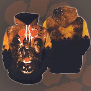 Clemson Tigers Horror Movies Halloween 3D Hoodie All Over Printed, FBS, Football Bowl Subdivision, NCAA, Michael Myers, Jason Voorhees - Prinvity
